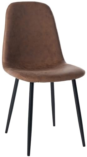 CLP Chaise De Salle A Manger Napier en Similicuir Tissu Ou Velours I Chaise avec Surface D'assise Matelassée Pieds en Metal I Charge Max.150 Kg, Couleur:Marron, Matériel:Vintage Similicuir