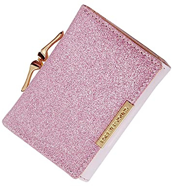 Wolyepor Portefeuille à trois volets avec paillettes et boutons en métal, rose, Décontracté