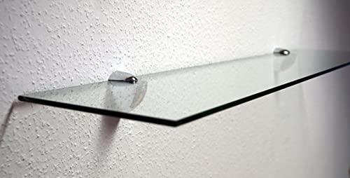 Dekoleidenschaft Wandregal aus 10mm Glas, klar, Verschiedene Formen und Größen, Glasregal, Glasboden, Glasablage, Badregal, Eckregal Bad Ablage Regal (Wandclips Maxi Silber, 90x30 cm)