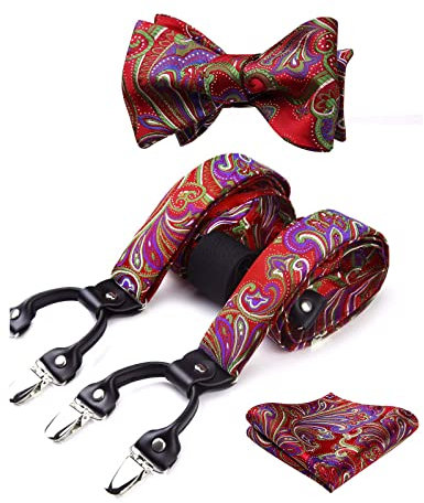 Enlision Hosenträger für Herren Fliege Einstecktuch Set elastisch und längenverstellbar