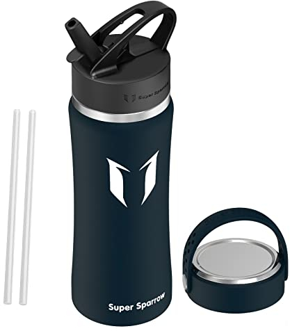 Super Sparrow Trinkflasche Edelstahl - 500ml- Straw Große Öffnung Thermoskanne, BPA-Frei Wasserflasche - Kohlensäure Sport Trinkflaschen für Kinder, Sprudel, Sport, Uni, Schule, Fitness, Outdoor