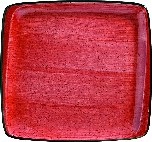 Bonna Aura Passion Moove Lot de 6 assiettes de service rectangulaires en porcelaine Rouge/crème 32 x 30 cm Protection des bords