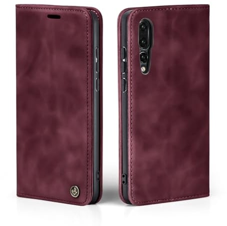 LBH Handyhülle für Huawei P20 Pro in Weinrot mit Karten- und Geldfach Smartphone Hülle mit Standfunktion Flip Case Schutzhülle Magnetverschluss Vintage