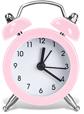 Vicloon Sveglia Retrò, Mini Sveglia Classica Vintage Forte, Sveglia da Comodino Vecchio Stile con Manico, Orologio Sveglia Analogico per Camera da Letto, Soggiorno e Ufficio, Senza Batteria, Rosa