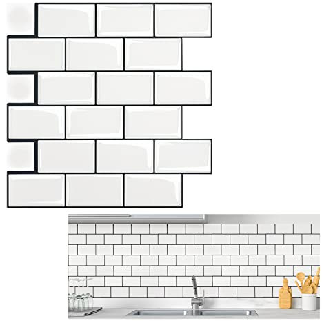 TRMLBE 10 piezas Azulejos Adhesivo 3D PVC protector contra salpicaduras cocina pared trasera azulejos adhesivos azulejos autoadhesivos adhesivo impermeable para baño cocina 30x34 cm - tipo E