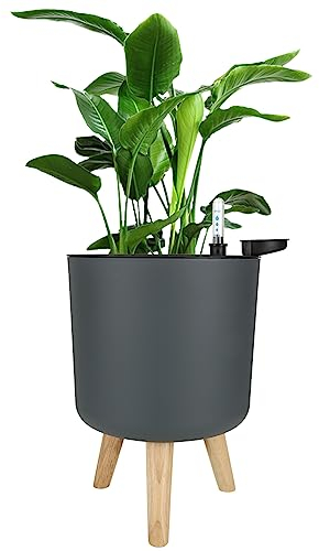 SHUESS Pots de Fleurs d'intérieur à arrosage Automatique 20 cm – Pots d'intérieur en Plastique pour Plantes avec indicateur de Niveau d'eau – Pot de Fleurs d'intérieur avec Pieds, Gris