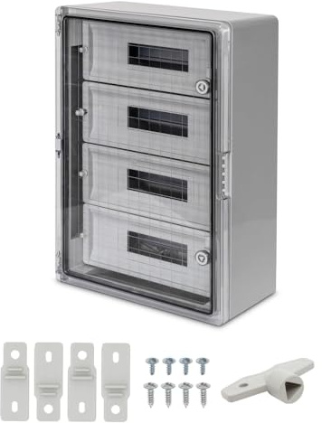 Armario distribución plástico ABS con placa montaje acero galvanizado 17x4 mod puerta Transparente armario vacio 400x600x200mm IP65 (17x4 Módulos, Puerta Transparente)