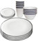 WedDecor Set di stoviglie in melamina per 4 persone, per interni ed esterni, barbecue, giardino, picnic o campeggio, set di stoviglie in melamina resistente e leggero, bianco con piatto a righe nere e