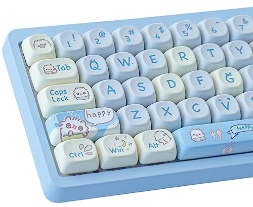 Sunzit Cute Keycaps Set, 145 Keys PBT, MOA Profile, Custom Dye Sublimation Cat Keycaps for Cherry MX Switches Mechanical Gaming Keyboard