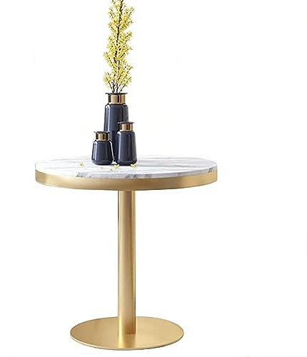Table de bar de pub de 21,6 po avec dessus en marbre rond avec pied et base dorés, table de salle à manger pour 2, pour maison/restaurant/cuisine/table basse de fête (hauteur de la table en option) (