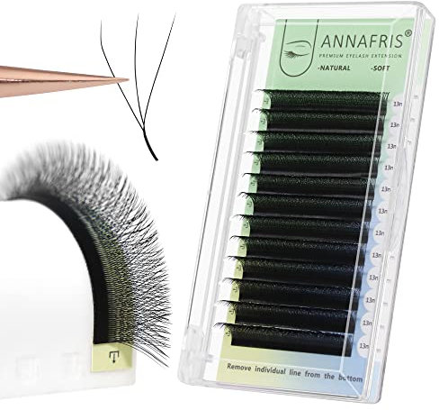 ANNAFRIS 3D Extensión de pestañas Pestañas de Volumen Prefabricadas en Forma de 3D W Individuales Naturales Extensión de pestañas postizas (0.07 D,MIX 8-15mm)