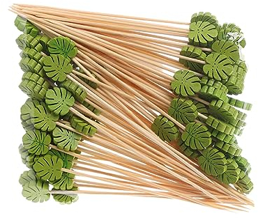 EIOLWJIEO Brochettes en Bambou Robustes et durables, 100 pièces, pour Une Large Application, Dents en Bois pour apéritifs, Dents pour Fruits, Feuilles Rondes Bâton