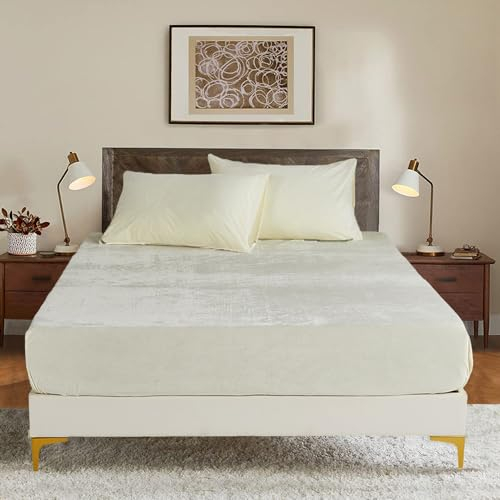 Luowei Winter Warme Spannbettlaken 180x200cm Cashmere Touch Kuschelig Flauschig Plüsch Beige Flanell Bettlaken Spannbetttuch für Boxspringbett Topper Matratze bis 30 cm Hohe