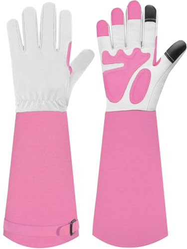 SLARMOR Lange Gartenhandschuhe Damen Abeitshandschuhe Herren | Hochwertiges 100 % Rindsleder, extra lange Stulpe, verstärkte Handflächen und Fingerspitzen
