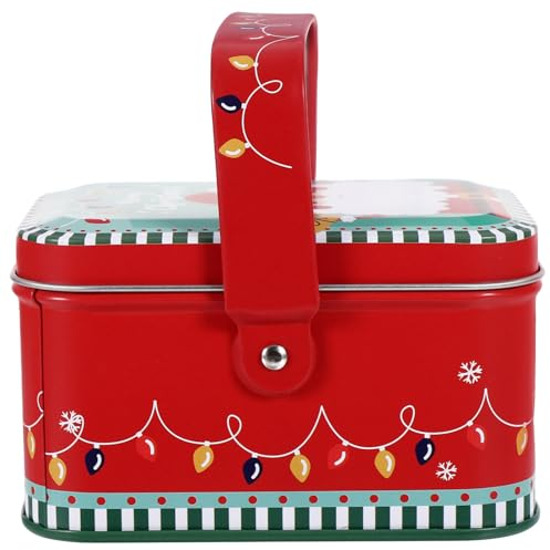 SEWACC Christmas Tin Box with Handle Empty Tinplate Box Candy Cookies Box Xmas Biscuits Treat Case with Lid Small Container for Winter Holiday Party Favors Supplies