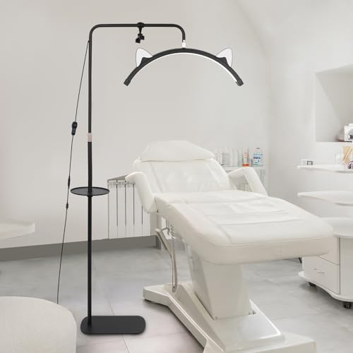 CANEOE Lampada extension ciglia, Lampada a mezza luna a LED, Lampada per ciglia con testa regolabile a 360 gradi, 3200K‑6500K, Altezza Regolabile da 145 a 180cm per tatuatori,studi di bellezza-Nero
