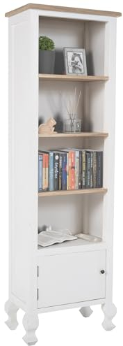 CLP Bücherregal Dorma I Standregal Aus Holz I Regal Freistehend Für Flur Und Wohnzimmer I Weiß Im Shabby Chic Design, Farbe:Natur/weiß
