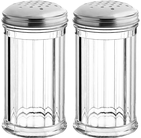 12 Oz Parmesan Cheese Shaker/salt and pepper shakers with Stainless Steel Lid, Clear Plastic seasoning shaker, sugar/spice dispenser, large salt and pepper shakers (360 ml) by GEEX DEPOT (2, 12 Oz)