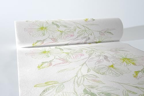 Mank Airlaid Tischläufer 40 cm x 24 m Tischdecken Rolle stoffähnlich, praktische Einmal Tischdecke 1 Rolle Frühling Sommer Blumen Floral Blumenwiese Läufer Kelani