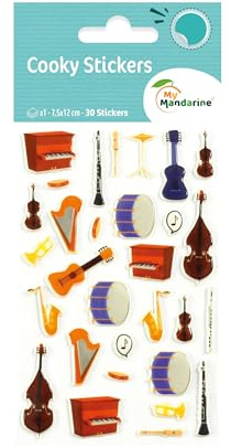 MY MANDARINE CY079Cpack - Packung mit 10 Stickerbögen 3D Stickers Cooky, 300 Stickers, Musikinstrumente, 1 Pack