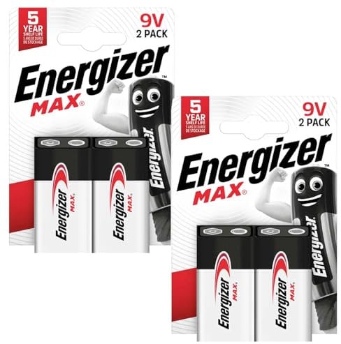 9v battery, Energizer Max 9v Batteries 4 Pack - Premium Alkaline 9v battery For Low drain devices | Smoke Alarm | Fire Alarm Battery | Smoke Detectors | Remote Control Car | Square Battery |