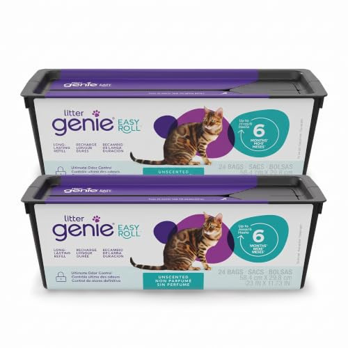 Litter Genie Easy Roll Nachfüller, Katzenstreu Entsorgungssystem, ultimative Geruchskontrolle, mühelose Reinigung, 1 Nachfüllpack mit 24 Beuteln (Packung mit 2)