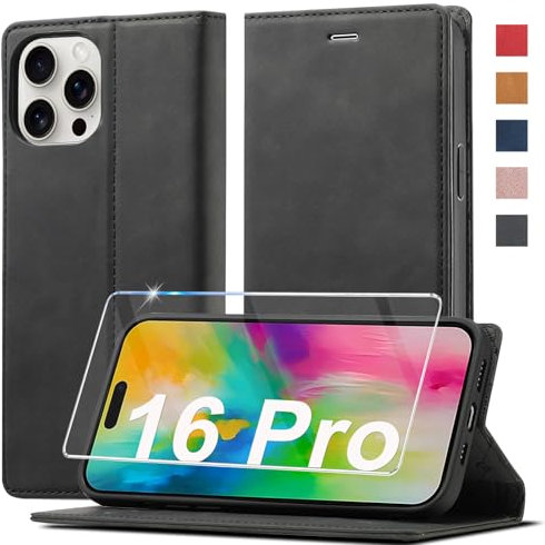 Ailicici Lederhülle für iPhone 16 Pro - Klappbar Flip Wallet Case mit Schutzhülle und Stoßfestem Schutz