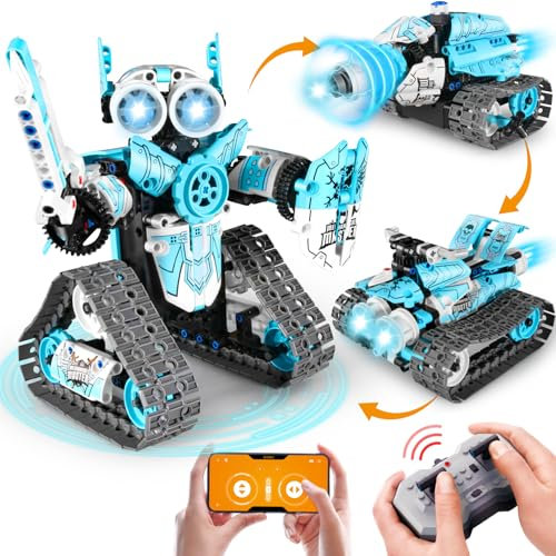 JOYTREKY Technic Robot Juguete, 3 en 1 Juego de Construcción de Robots Robot Programable con App y Mando a Distancia, Ideas de Regalos para Niños de 6 7 8 9 10 11 12 + Años (BLU)