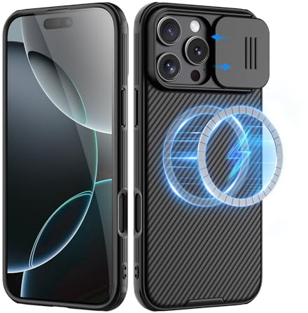 Nillkin for iPhone 16 Pro Case,Compatible with MagSafe,Slider Lens,Military-Grade Protection,Fingerprint-Proof, Drop-Proof,Slim Stylish,Compatible with iPhone 16 Pro 6.3,Black