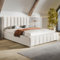 MOTIVENA Vigo Polsterbett 160x200 mit Bettkasten, Bett 160x200 mit Lattenrost, Bett 160x200 mit Stauraum, Stauraumbett 160x200, mit Kopfteil, ohne Matratze, Boucle, Weiß (Milch)
