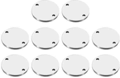 PATIKIL 12mm Steel Disc, 10Pcs Metal Stamping Blanks Tags Circle Round Pendants Metal Plate Connection Stainless Steel with 2 Holes for Laser Engraving Stamping Craft Name Tag, Silvery