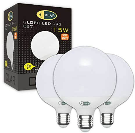 CLAR - Glühbirne Groß, Dekorative Glühbirne, Glühbirne E27 Groß, Durchmesser 95 mm (G95), Nicht dimmbares Leuchtmittel, Warmweiß 3000ºk, 20W (Pack 3)