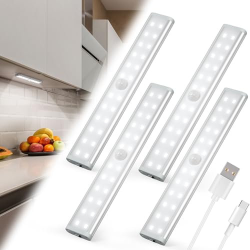 Innopower Schrankbeleuchtung Mit Bewegungsmelder 4 Stück 96 LED, Unterbauleuchte LED, Unterschrank Beleuchtung 2000 mAh USB Aufladbar Lichtleiste für Küche Kleiderschrank