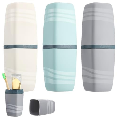 Xialvyu 3 Stück Zahnbürstenbecher Etui, 3-in-1 Tragbarer Zahnbürstenbecher, Geschäftsreise Zahnbürstenbox, Zahnbürstenzubehör Reise Zahnbürsten Etui für Reisen, Geschäftsreise, Zuhause, Outdoor