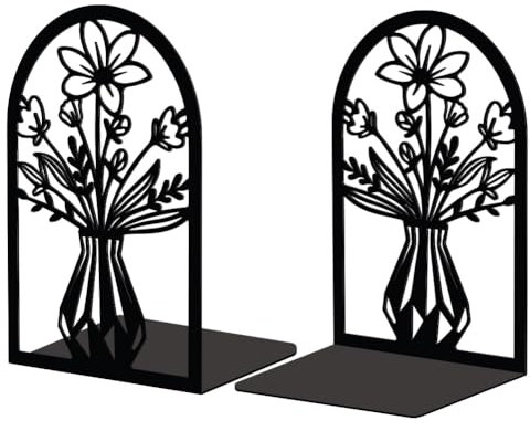 Peacoblue Lot de 2 Serre-Livres en métal, Serre Livre Vase avec Fleurs,avec Autocollants antidérapants pour Chambre à Coucher, bibliothèque, Bureau, école et Bureau(1 Paires)