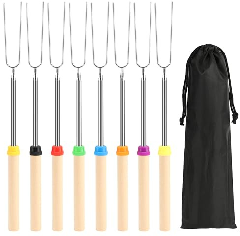 8 Stück Grillspieße Teleskop Marshmallow, Edelstahl Marshmallow Spieße Ausziehbar, Grillstab für Camping Grill (8 Farben)
