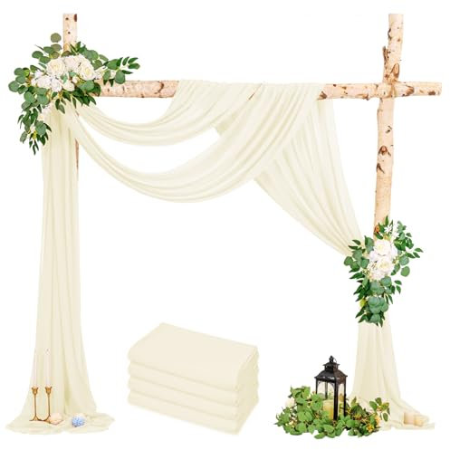 4 Packs Hochzeit Vorhang Hochzeitsbogen, Elfenbein Querbehang 73cmx610cm Chiffon-Stoff-Vorhang für Hochzeit, Hintergrund Deko Gardinen Vorhang für Hochzeitsbogen Zeremonie, Torbogen, Party