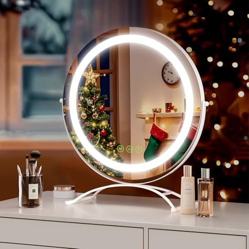 S'AFIELINA Hollywood Spiegel mit Beleuchtung Touch-Steuerung Schminkspiegel mit Beleuchtung Dimmbar 3 Farbtemperaturen LED Kosmetikspiegel Rund 360° Drehbar, Durchmesser 40cm weiß