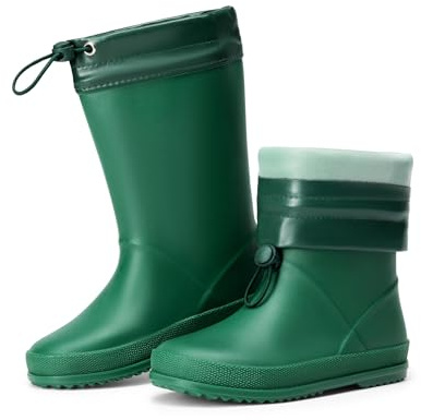 DREAM PAIRS Kinder Regenstiefel Gummistiefel | Verstellbarer Kordelzug Verhindert das Eindringen von Wasser Rutschfest leicht verschleißfest