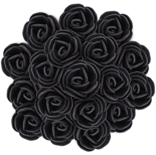 HEOUCH 144 Pièces Fleurs Artificielles, Rose Artificielle en Mousse, Mini Fausse Fleur Decoration, pour DIY Valentine Fête de Mariage Décoration de Vacances, Décoration de Fleurs de 2cm (Noir)