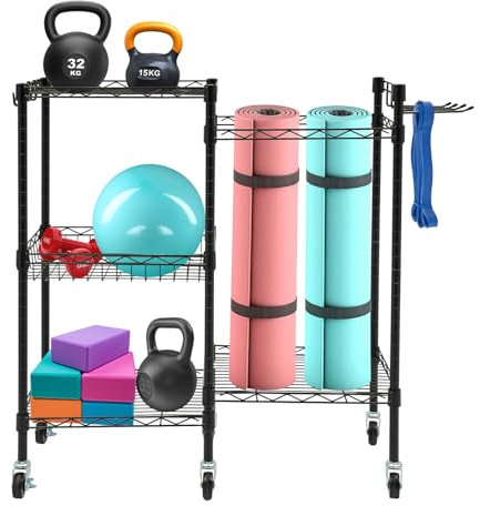 Yoga Matte Regal Metall Yogamatte Aufbewahrung Sportmatte Hält Hantelständer für Heim,Widerstandsbänder, Yogabänder, Rollen,Yoga-Block Schaumstoffrolle