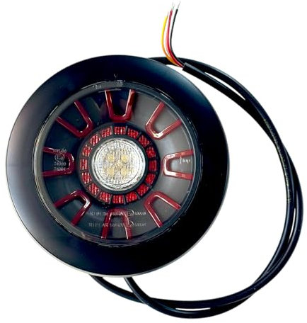 MelTruck LED Rückleuchte 3 Funktionen rund ⌀155 mm 3D-Effekt Rückfahrleuchte Nebelschlußleuchte (1. Schwarz + Kabel)