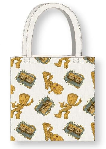 Cerdà Marvel Les Gardiens de la Galaxie Sac Tote Bag à longues poignées - 36 x 39 cm - Polyester et coton - Motif Cassette Groot - Blanc