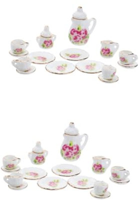 Ciieeo 30pcs Roloife Mini Tea Kit Models Kitchenware Kettle Decor Miniature Tea Set Toy Red Cups House Miniature Desk Decor Material