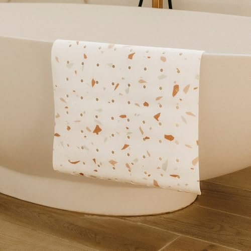 Tapilou - Tapis de Baignoire Bébé Antidérapant - Grande Taille 100cmx40 cm - Motif Terrazzo - sans BPA, Lavable en Machine, Anti-moisissure, avec Ventouses - Tapis Confort & Sécurité pour Baignoire