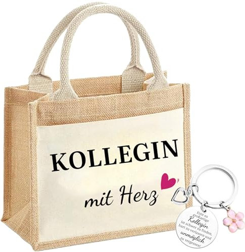 jenich Kollegin Geschenk Kollegin Jutetasche mit Schlüsselanhänger Kollegin mit herz Jutebeutel Shopper Bag Kollegin Einkaufstasche Geschenke zum Kollegin für Frauen Dankesgeschenk Abschiedsgeschenk