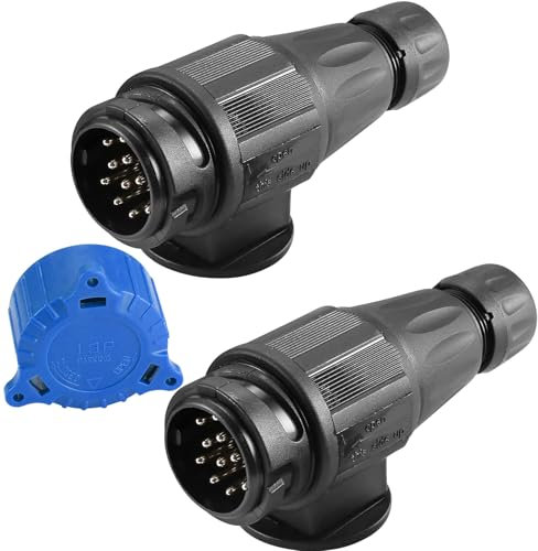 ETUKER 2X Enchufe de Remolque 13 Pines, Enchufe de Conexión de Remolques 13 Pines, 12V Conector Remolque 13 Polos Macho, Piña De Remolque 13 Pines
