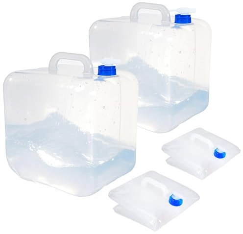 SISKEYCOOC 2er Set Wasserkanister Faltbar mit Zapfhahn & Haken, BPA frei Wasserbehälter, Wassertank mit Hahn, Tragegriff, Trinkwasserkanister für Camping Wandern Überleben Kit 10L/20L(2 x 20L)