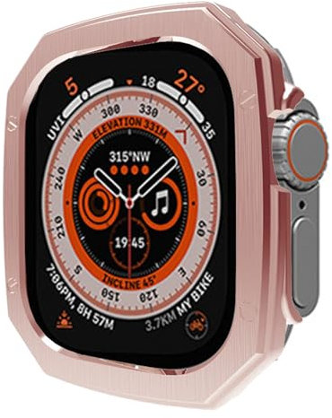 NFRFK Custodia lucida per placcatura PC per Apple Watch Ultra 49mm 8 7 41mm 45mm Paraurti per IWatch Series 6 SE 5 4 40 44mm Bazel Cover protettiva(Rose gold,44MM)