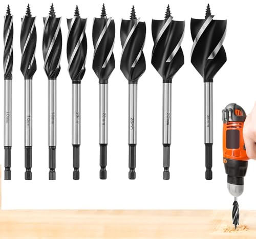 QWORK® holzbohrer set, selbstvorschub stahl schlangenbohrer,10mm, 16mm, 18mm, 20mm, 22mm, 25mm, 32mm, 35mm, geeignet für elektro- und tischbohrmaschinen